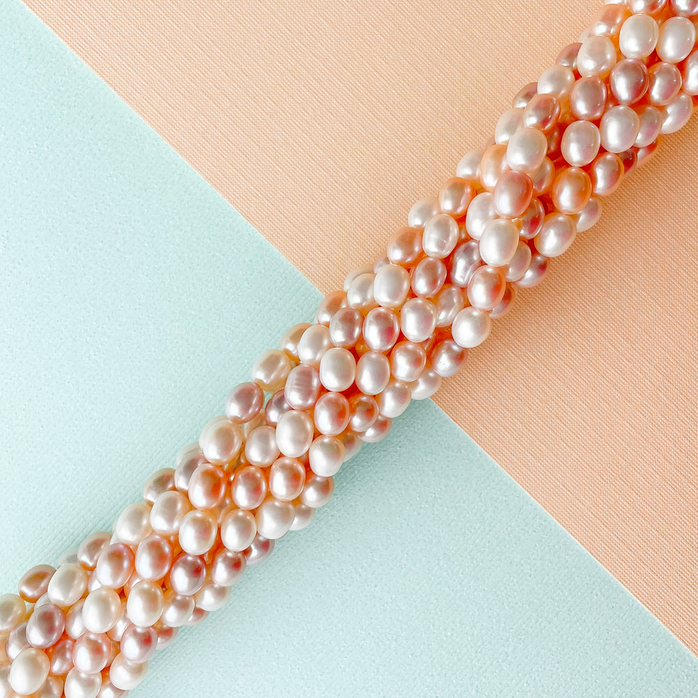5mm Variegated Blush Oval Freshwater Pearl Strand