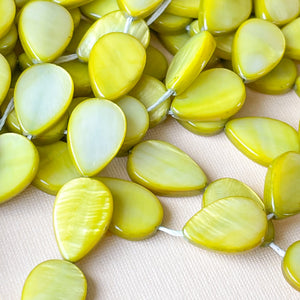 10mm Chartreuse Mother of Pearl Teardrop Strand