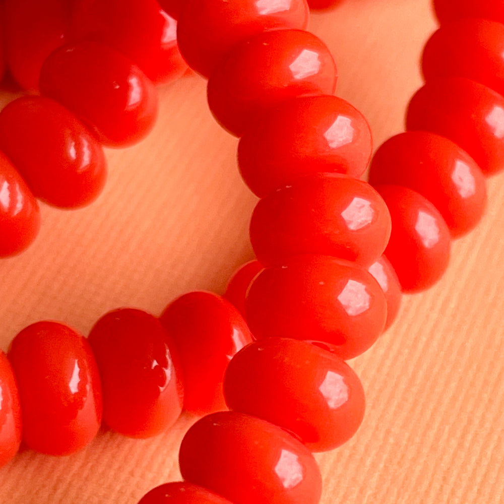 8mm Coral Red Glass Rondelle Strand