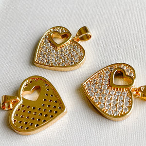 18mm Pave Gold Heart Cut-Out Charm