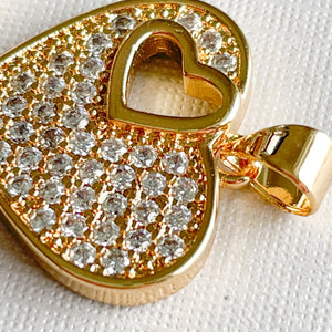 18mm Pave Gold Heart Cut-Out Charm