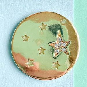 20mm Gold Pave Star Coin Charm