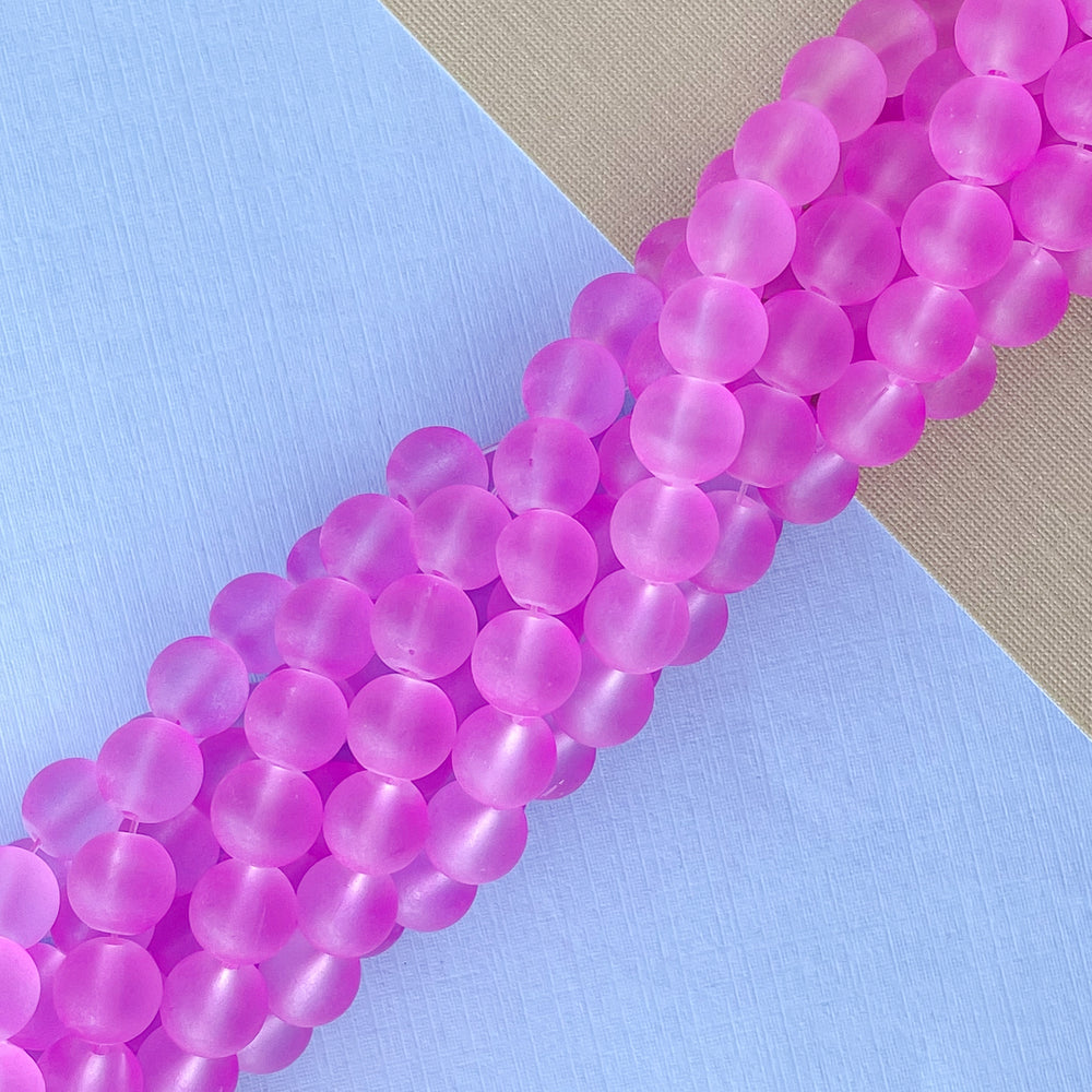 9mm Magenta Frosted Glass Rounds Strand
