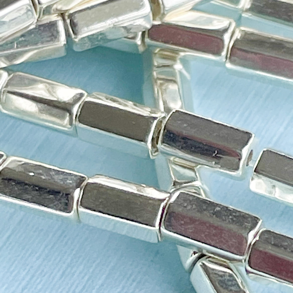 3mm Shiny Silver Hematite Hex Cylinder Strand
