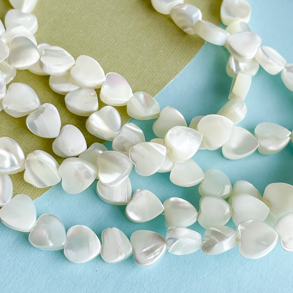 6mm White Mother of Pearl Heart Strand
