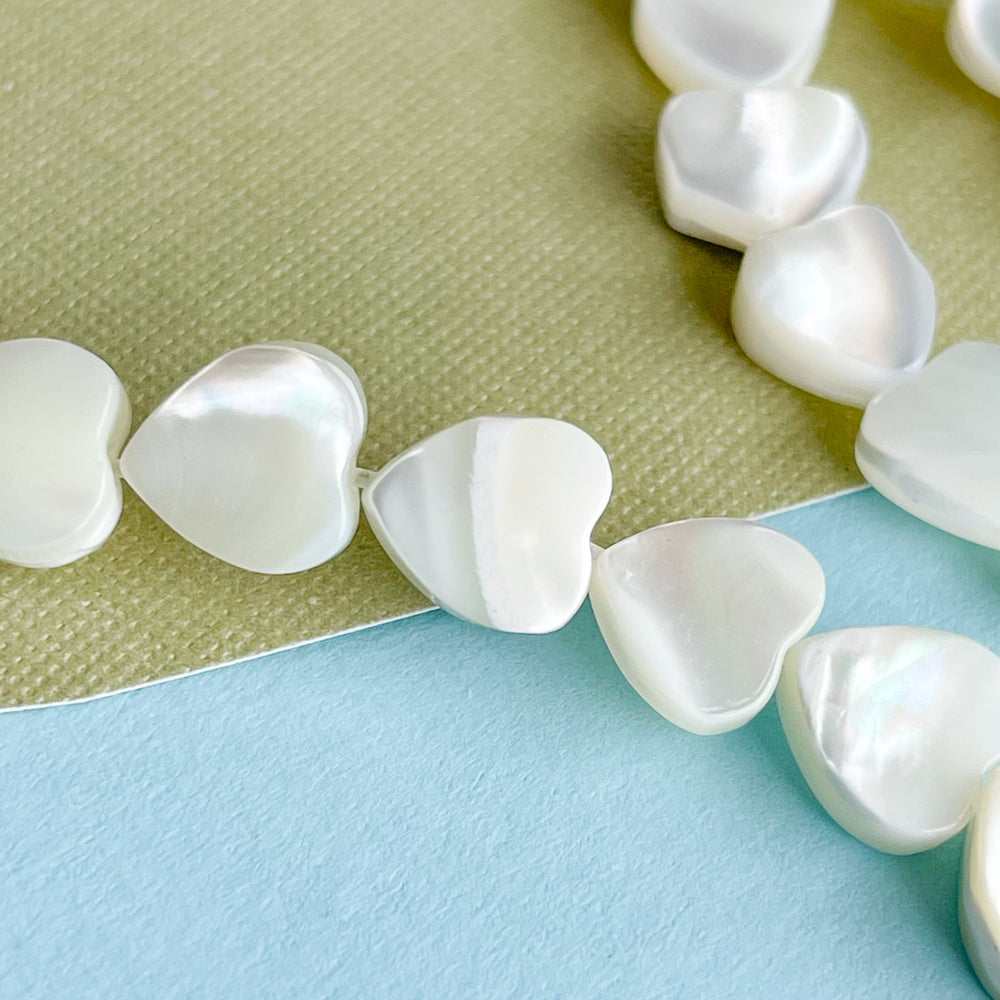 6mm White Mother of Pearl Heart Strand