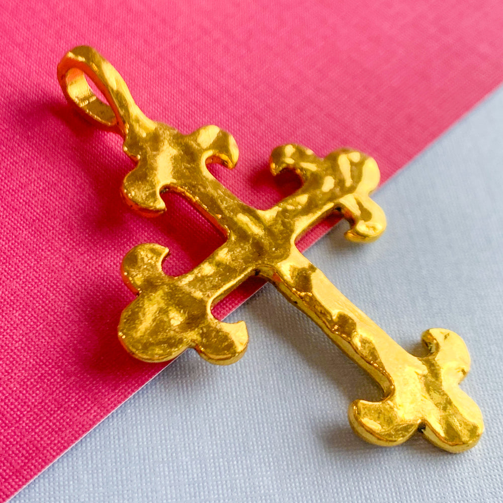 75mm Gold Plated Ornate Cross Pendant