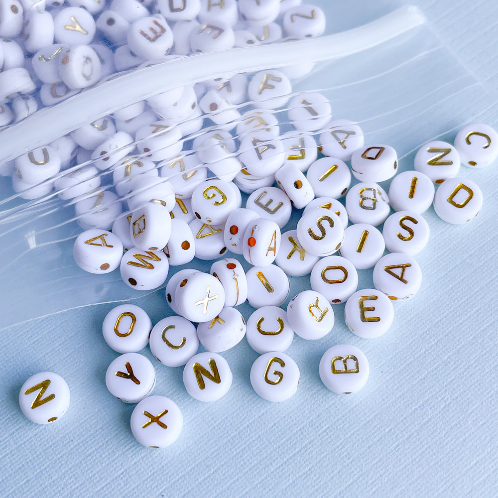 
                
                    Load image into Gallery viewer, 7mm Gold Letter Acrylic Coin Bead Pack
                
            