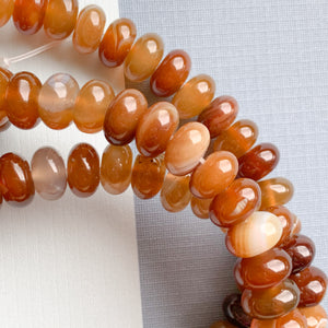 
                
                    Load image into Gallery viewer, 11mm Smooth Brown Banded Agate Rondelle Strand
                
            