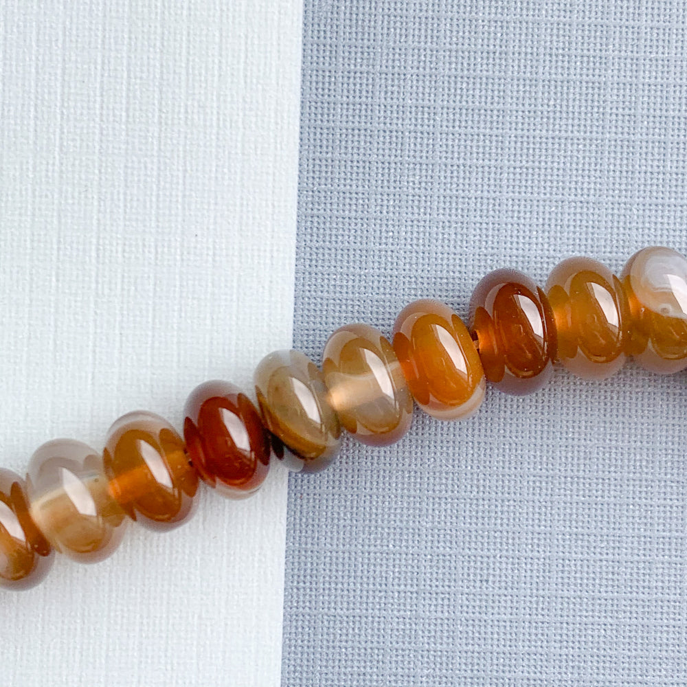 11mm Smooth Brown Banded Agate Rondelle Strand