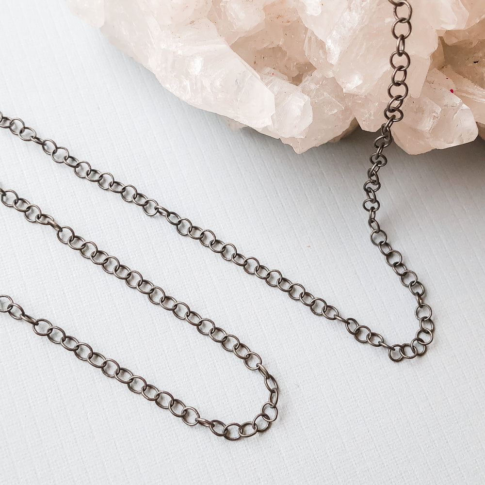 
                
                    Load image into Gallery viewer, 3mm Gunmetal Round Cable Chain - Christine White Style
                
            