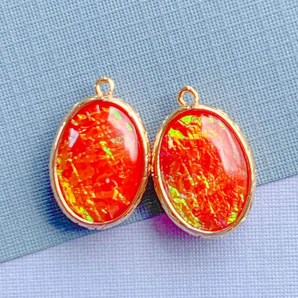 24mm Red Dichroic Glass Oval Pendant - 2 Pack
