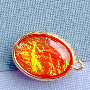 24mm Red Dichroic Glass Oval Pendant - 2 Pack