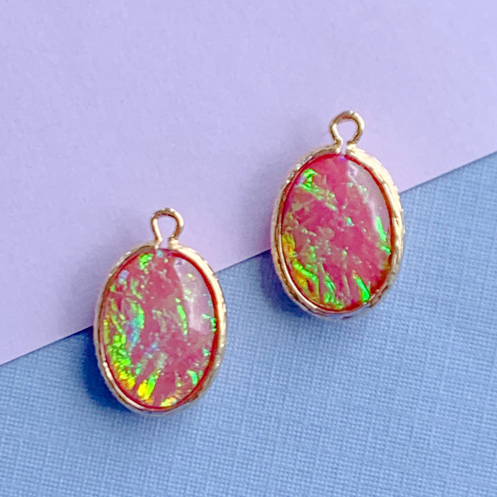 
                
                    Load image into Gallery viewer, 24mm Magenta  Dichroic Glass Oval Pendant - 2 Pack
                
            