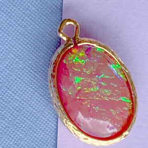 24mm Magenta  Dichroic Glass Oval Pendant - 2 Pack
