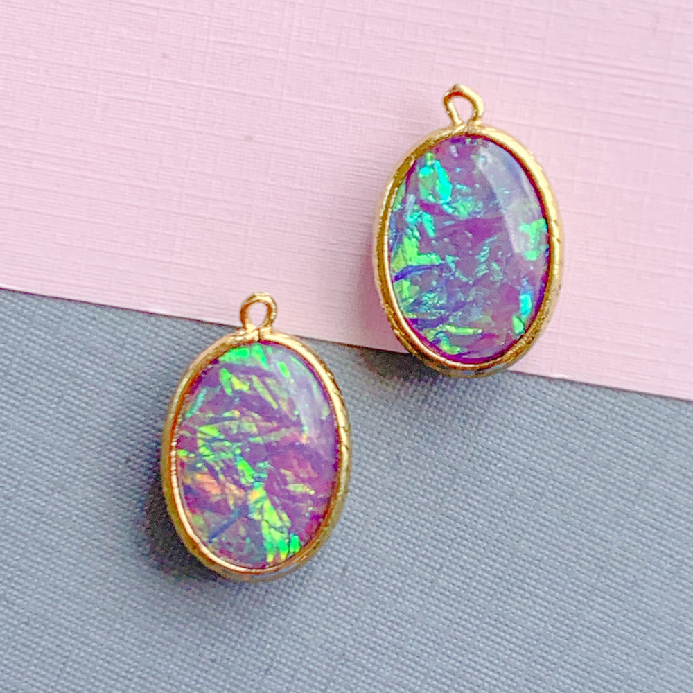 
                
                    Load image into Gallery viewer, 24mm Purple Dichroic Glass Oval Pendant - 2 Pack
                
            