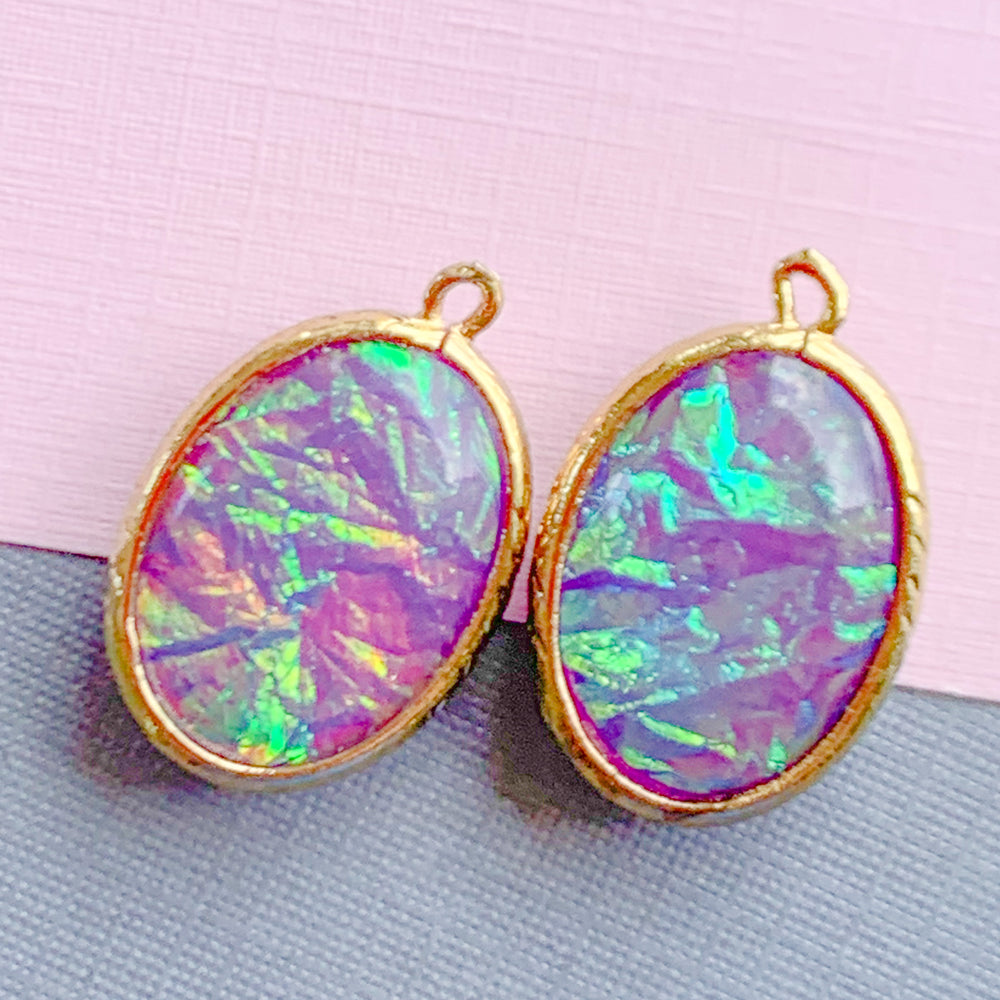 
                
                    Load image into Gallery viewer, 24mm Purple Dichroic Glass Oval Pendant - 2 Pack
                
            