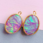 24mm Purple Dichroic Glass Oval Pendant - 2 Pack