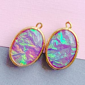 24mm Purple Dichroic Glass Oval Pendant - 2 Pack