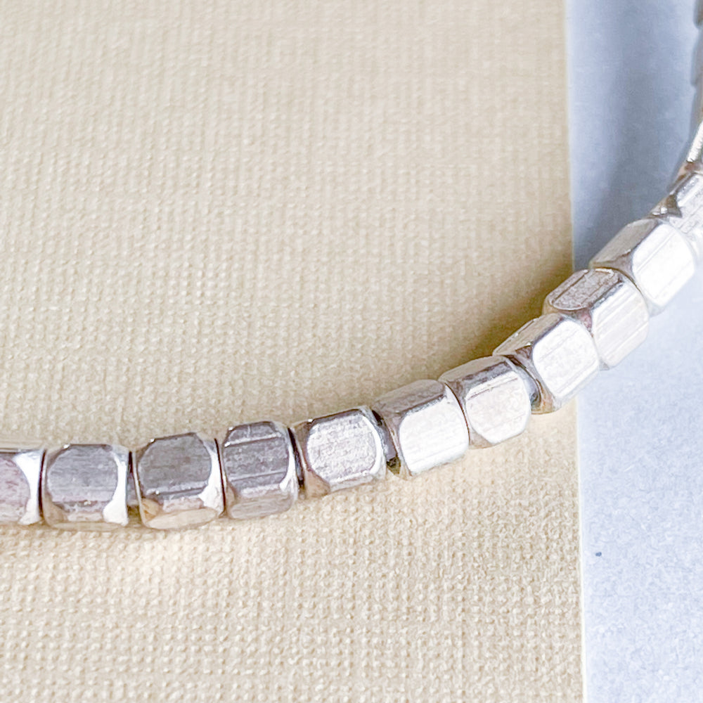 3mm Silver Faceted Brass Cube Strand