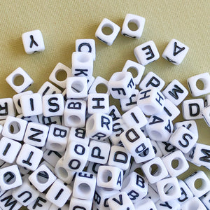 White Square Letter Beads 6mm Acrylic Alphabet Loose Beads Jewelry