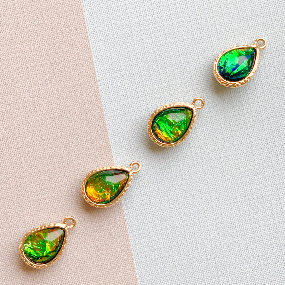 19mm Gold Plated Dichroic Glass Teardrop Charm - 4 Pack
