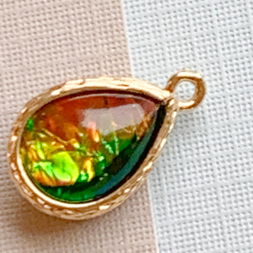 19mm Gold Plated Dichroic Glass Teardrop Charm - 4 Pack