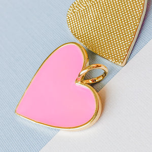24mm Pink Enamel Gold Heart Pendant