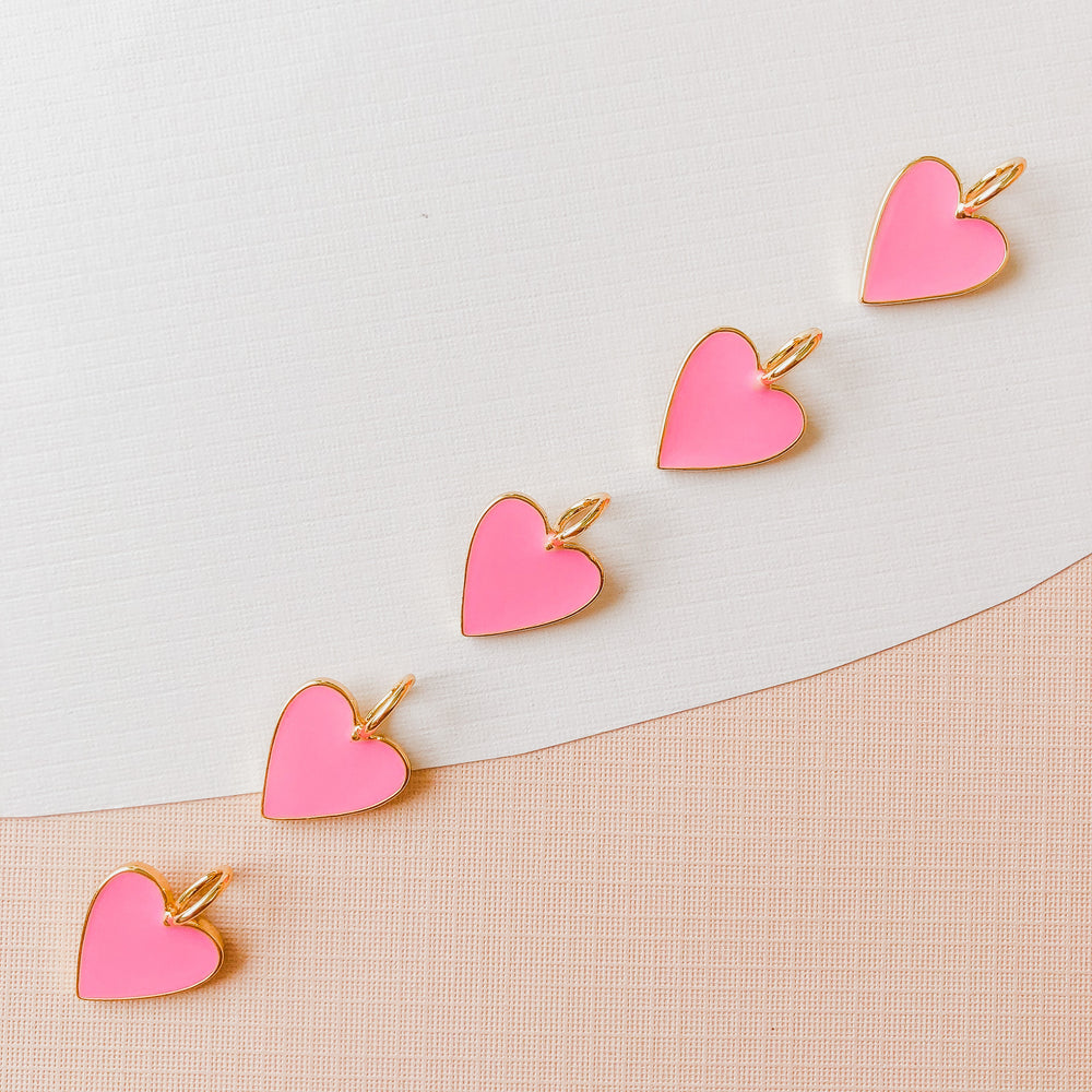 
                
                    Load image into Gallery viewer, 14mm Pink Enamel Gold Heart Pendant
                
            