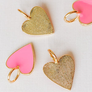 
                
                    Load image into Gallery viewer, 14mm Pink Enamel Gold Heart Pendant
                
            