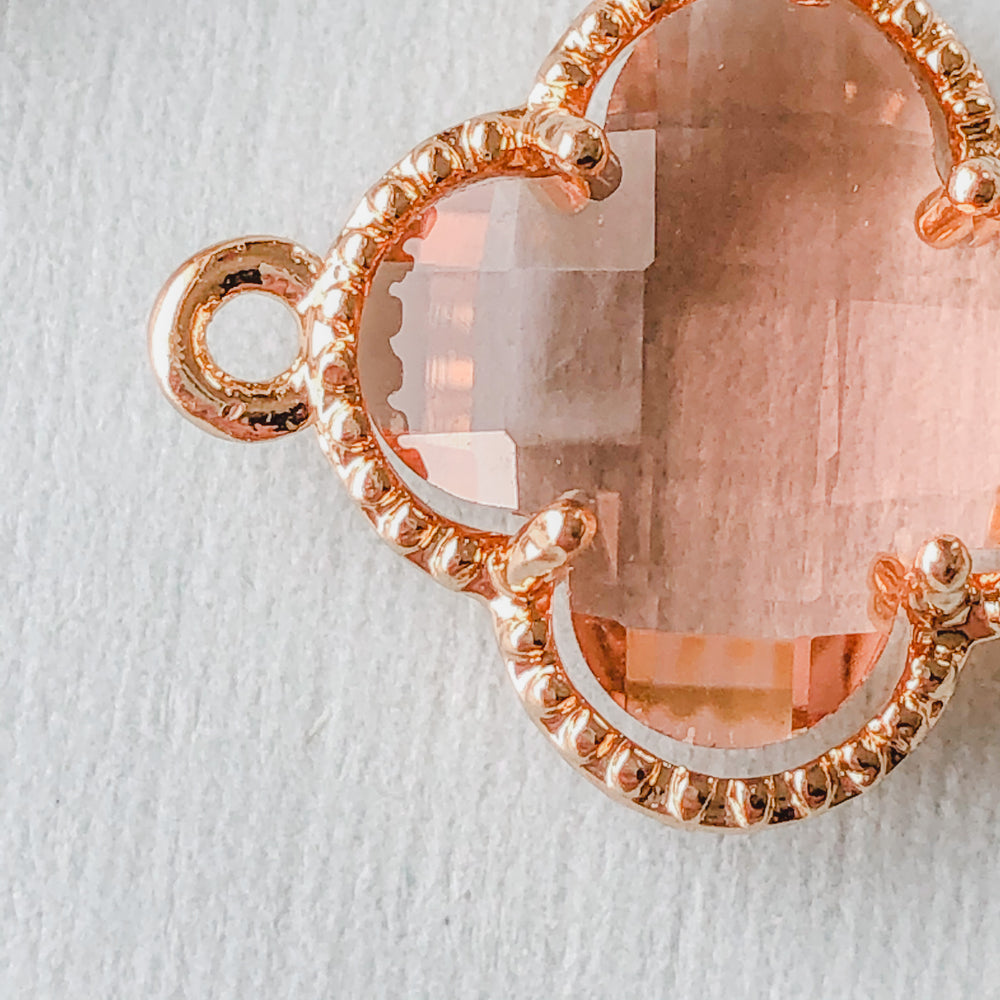 
                
                    Load image into Gallery viewer, 16mm Blush Crystal Gold Quatrefoil Connector
                
            