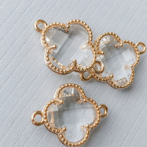 16mm Clear Crystal Gold Quatrefoil Connector