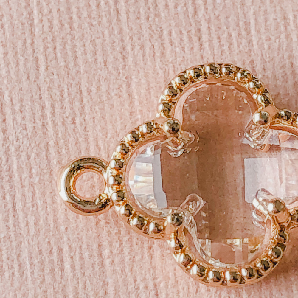 12mm Clear Crystal Gold Quatrefoil Connector
