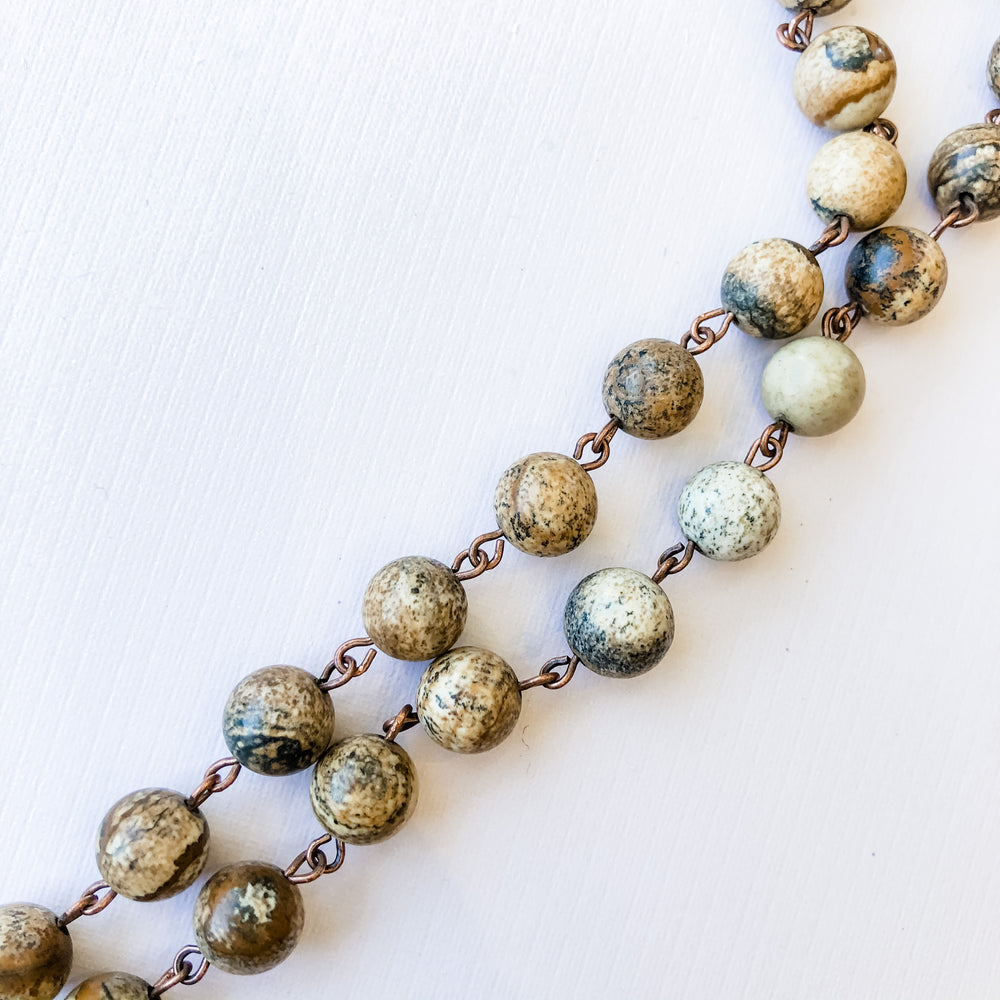 
                
                    Load image into Gallery viewer, 7mm Jasper Bead Chain - Christine White Style
                
            