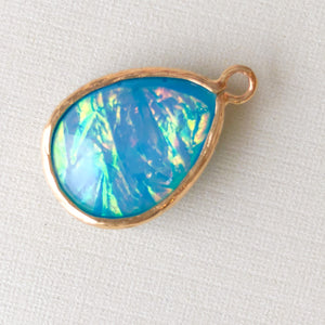 24mm Gold Plated Blue Dichroic Glass Teardrop Charm - 2 Pack