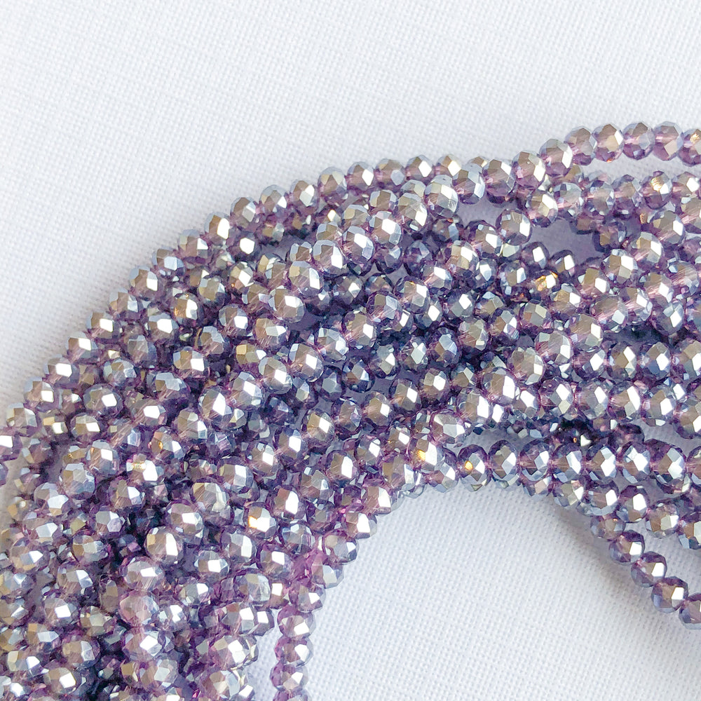 3.5mm Diamond Finish Purple Faceted Chinese Crystal Rondelle Strand