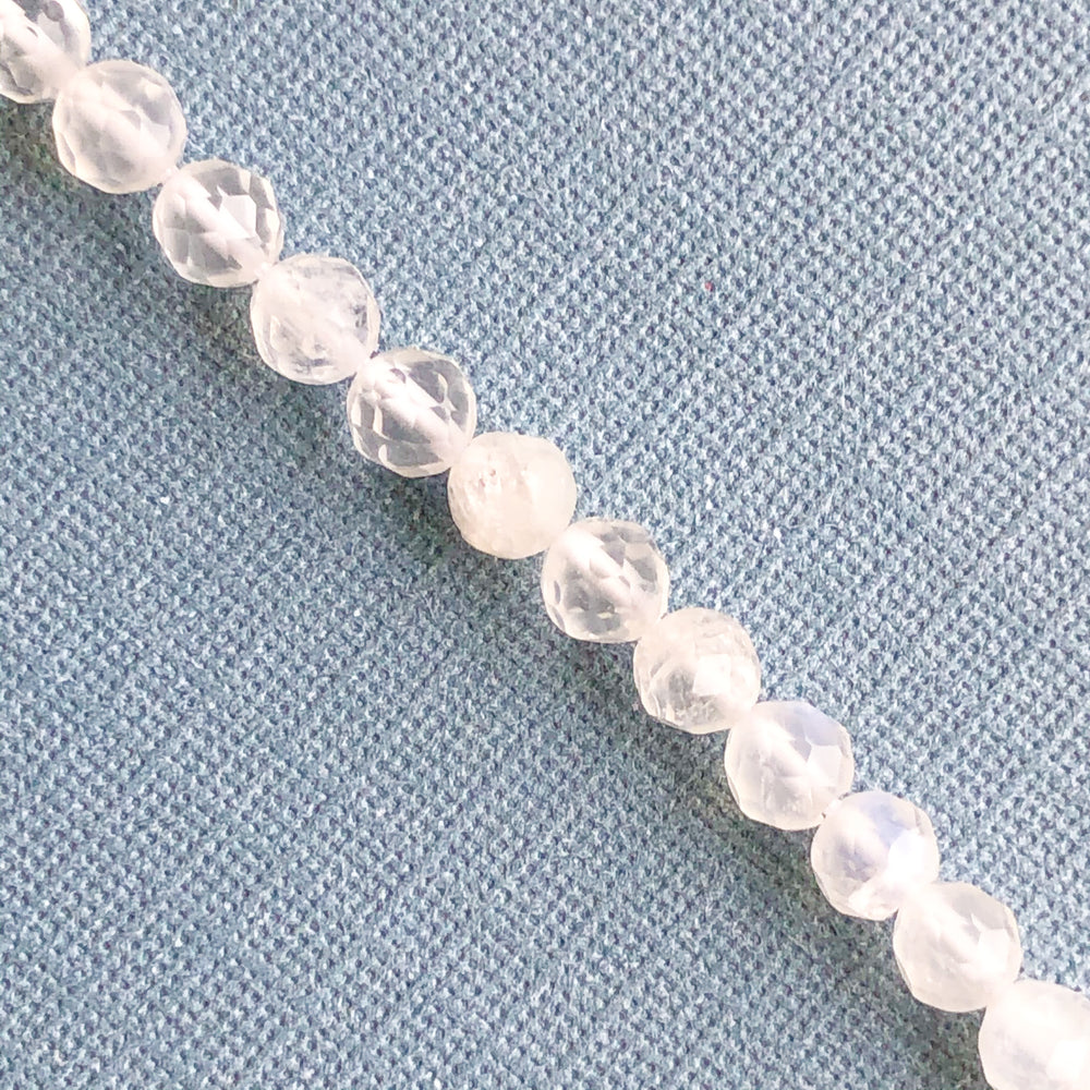 4mm Faceted Natural Rainbow Moonstone Rounds Strand