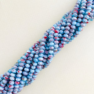 6mm Blue Millefiori Swirl Faceted Crystal Rondelle Strand