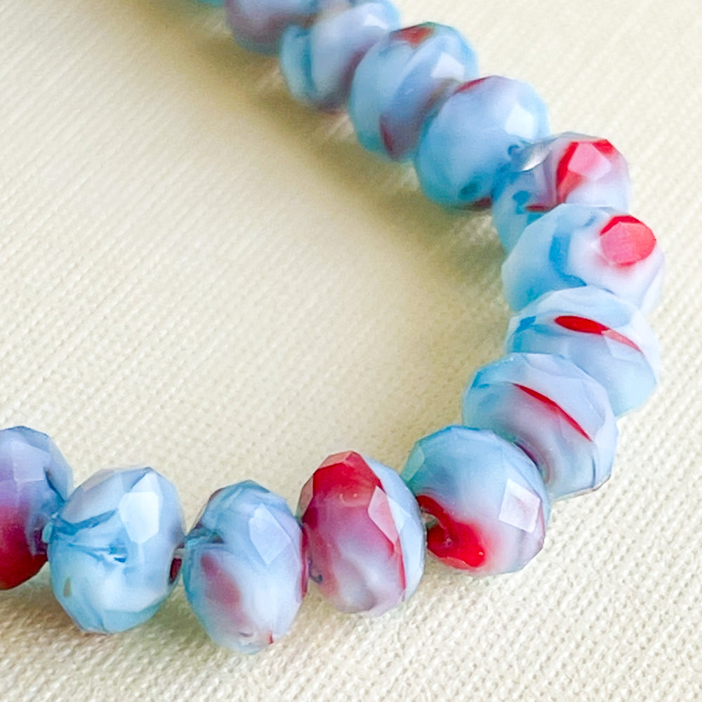 6mm Blue Millefiori Swirl Faceted Crystal Rondelle Strand