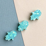 15mm Teal Synthetic Resin Opal Hamsa Hands - 3 Pack