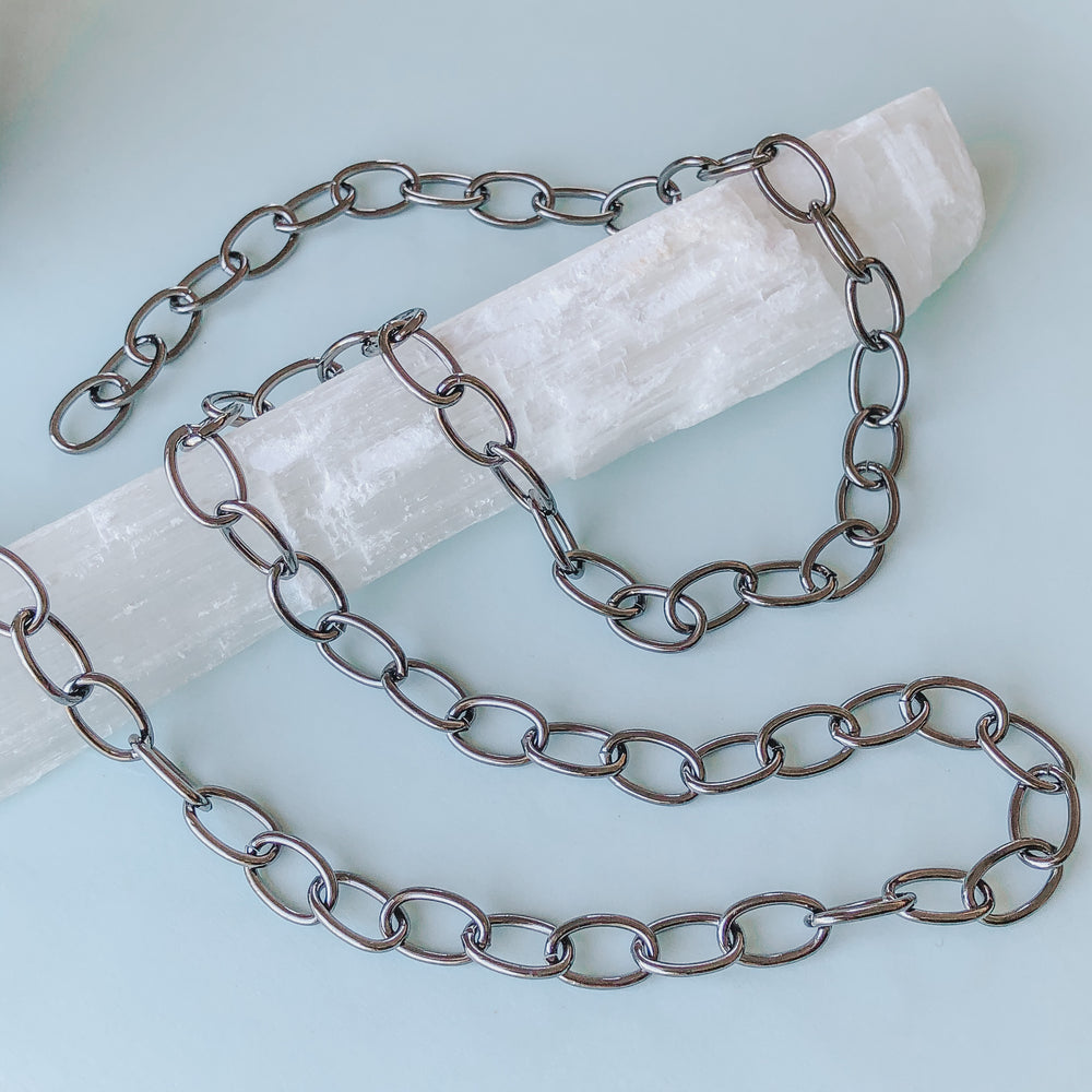 15mm Shiny Gunmetal Oval Chain