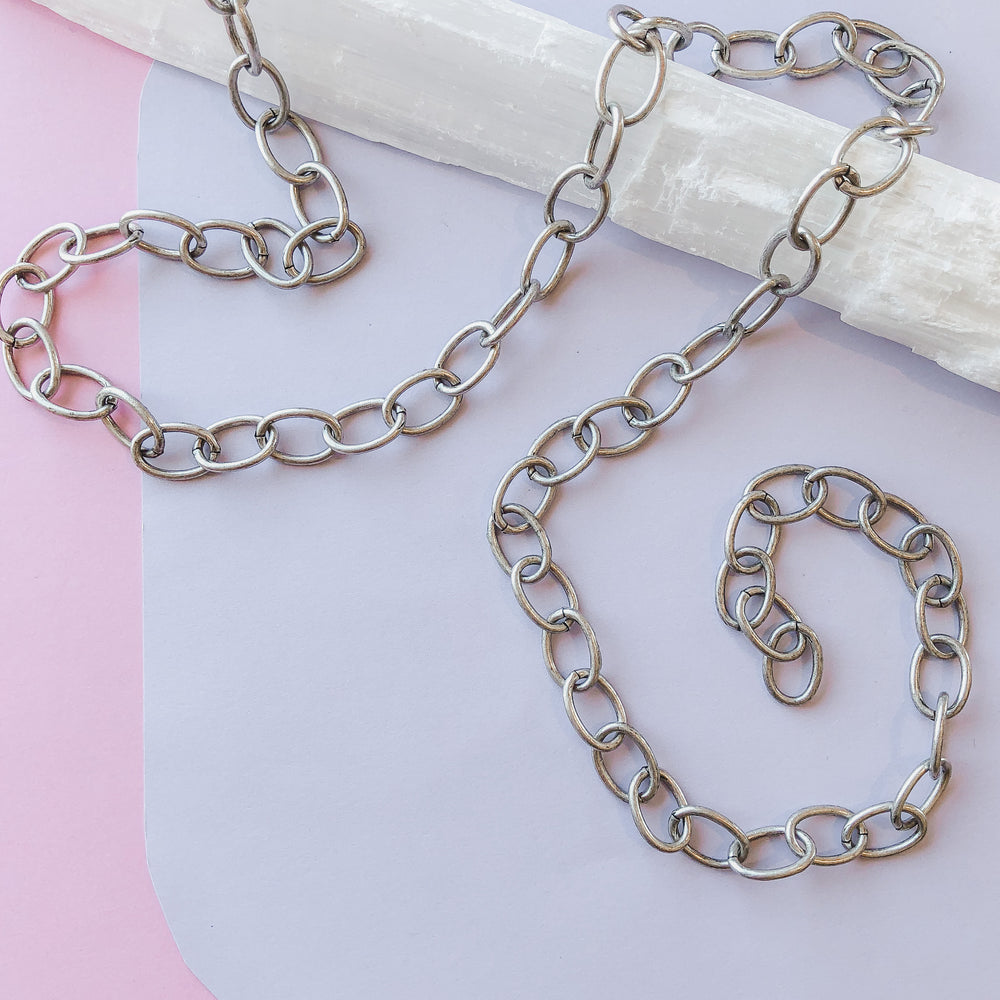 14mm Distressed Silver Oval Cable Chain