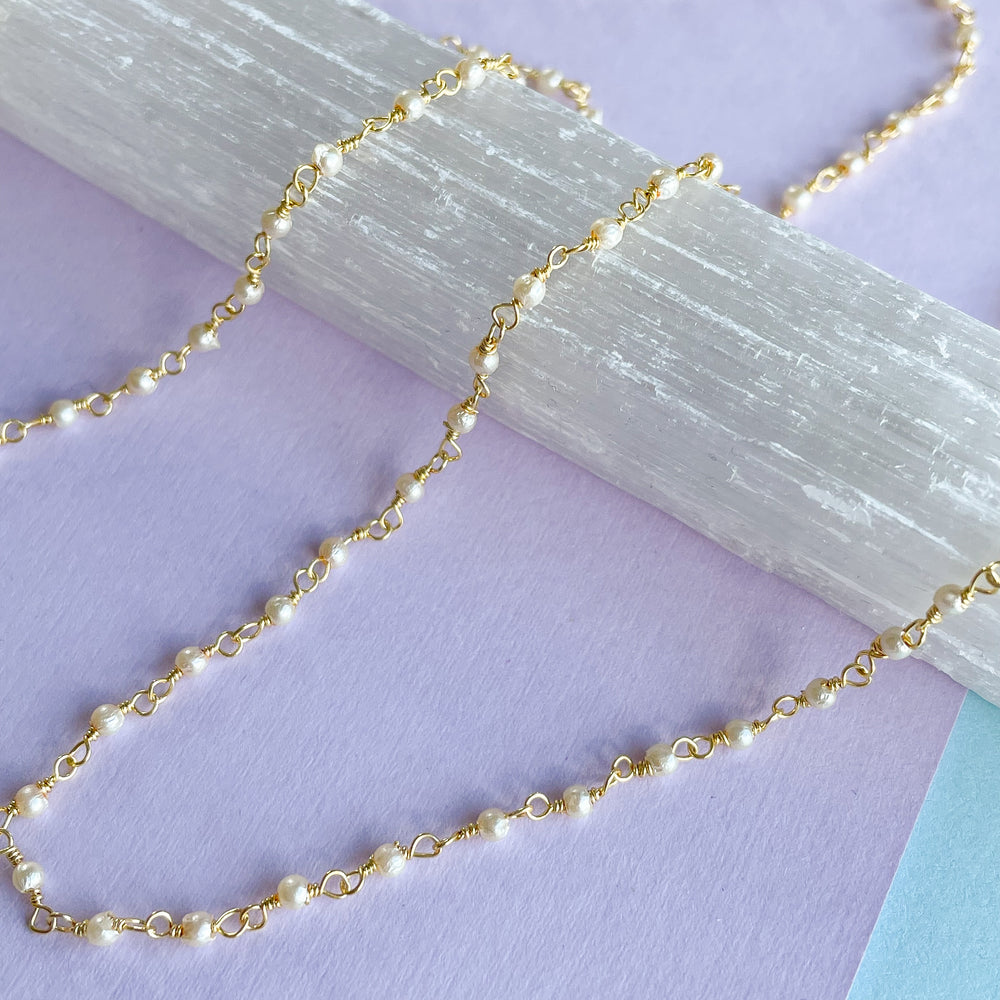 2mm Freshwater Pearl Gold Plated Rosary Chain