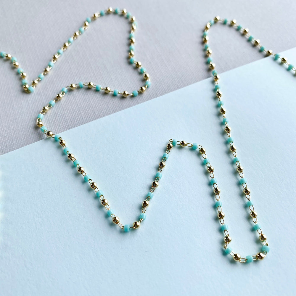 
                
                    Load image into Gallery viewer, 2mm Aqua and Gold Bead Chain
                
            