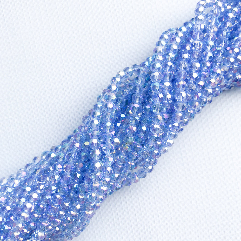 4mm Periwinkle AB Faceted Crystal Rounds Strand