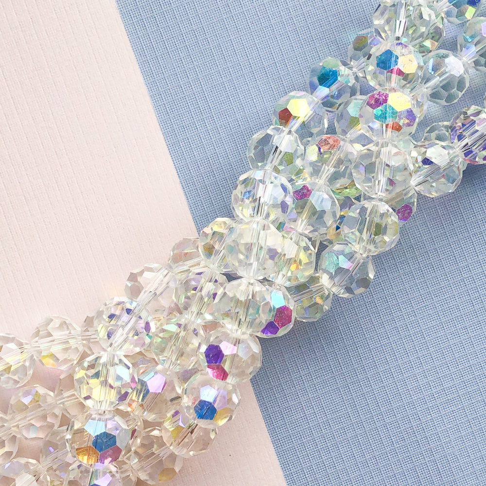 12mm Clear AB Faceted Chinese Crystal Round Strand