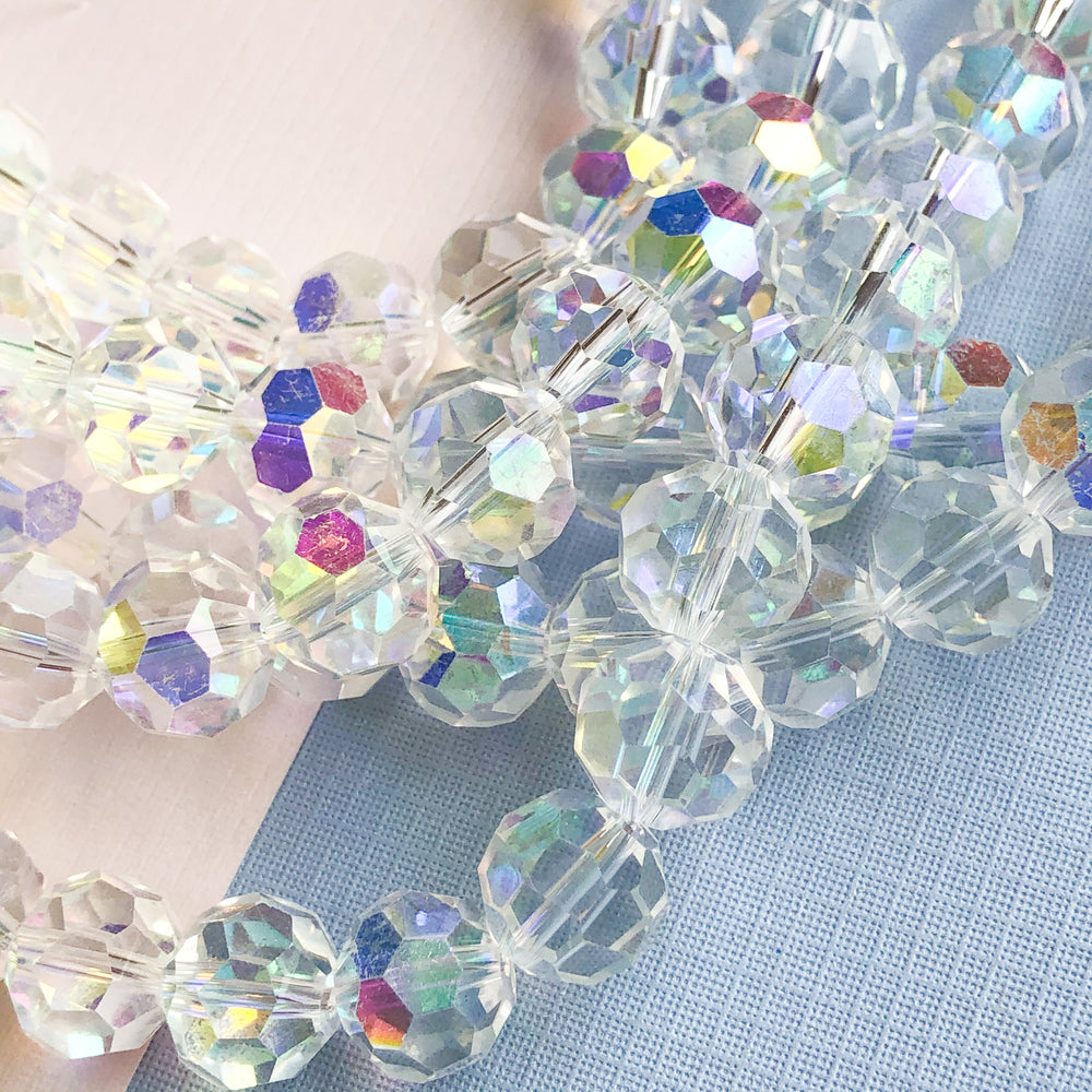 12mm Clear AB Faceted Chinese Crystal Round Strand