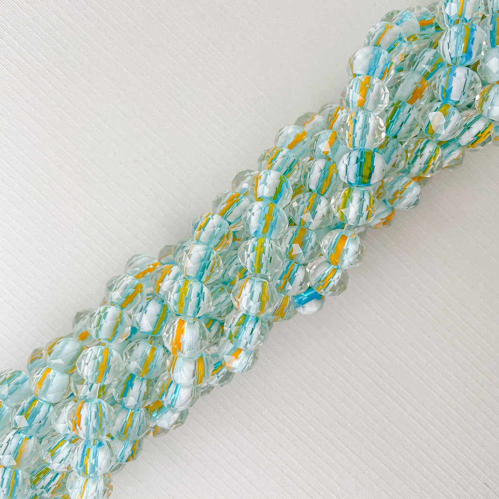 10mm Aqua & Mustard Color-Lined Clear Faceted Chinese Crystal Rondelle Strand