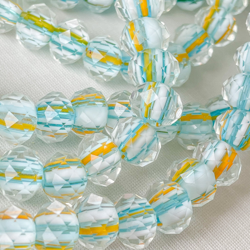 10mm Aqua & Mustard Color-Lined Clear Faceted Chinese Crystal Rondelle Strand