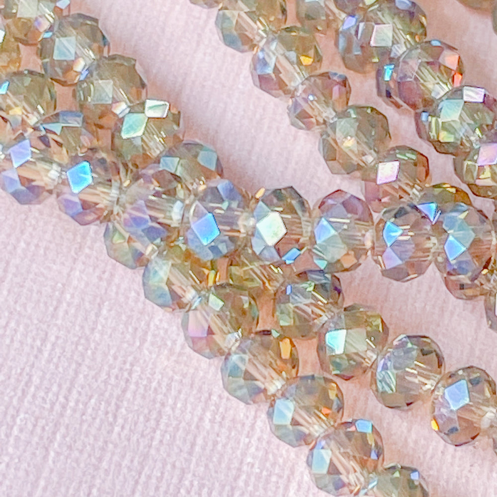 
                
                    Load image into Gallery viewer, 4mm Olive AB Finish Faceted Chinese Crystal Rondelle Strand
                
            